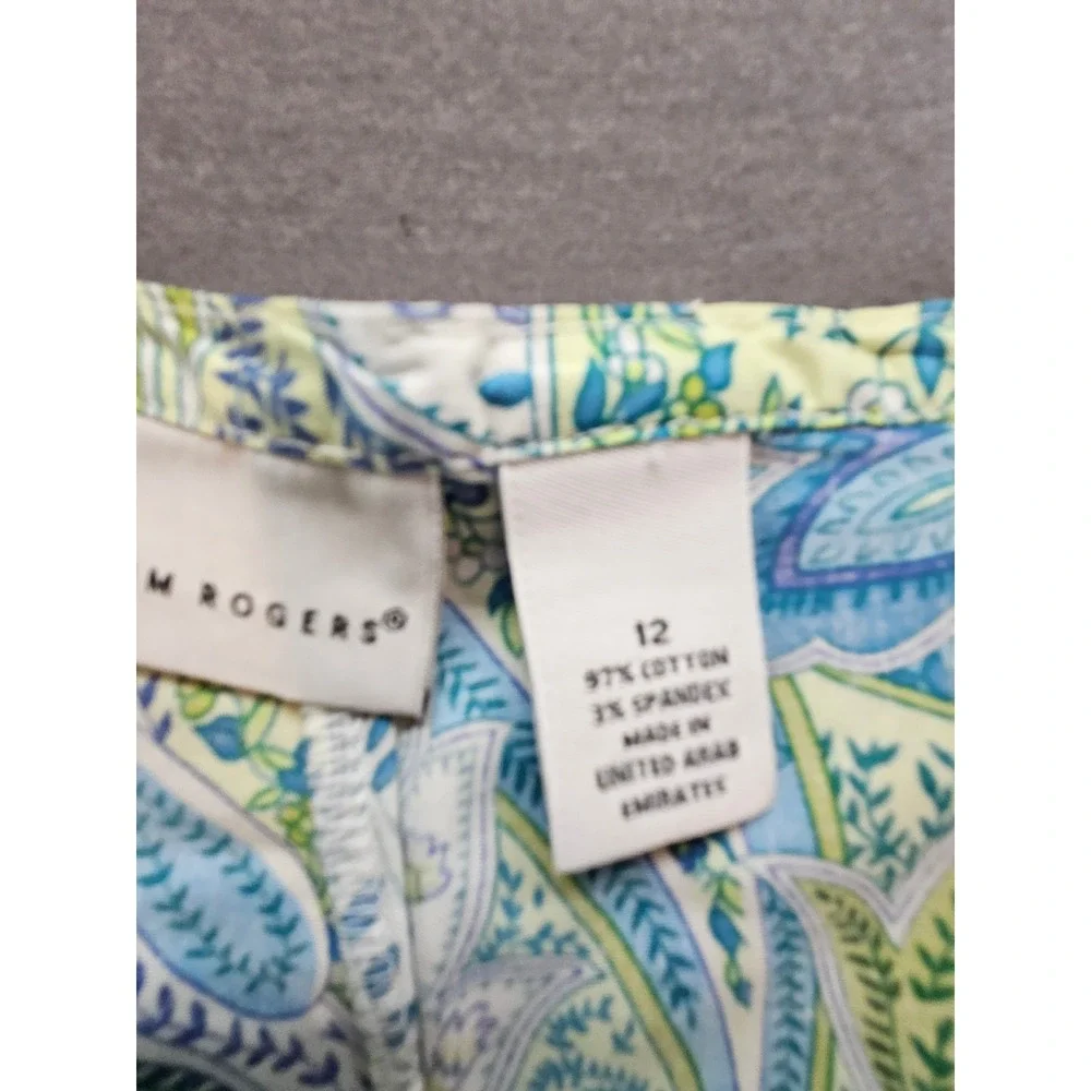 Kim Rogers Blue Green Paisley Skort Size 12 Cotton Blend Mini Skirt Shorts